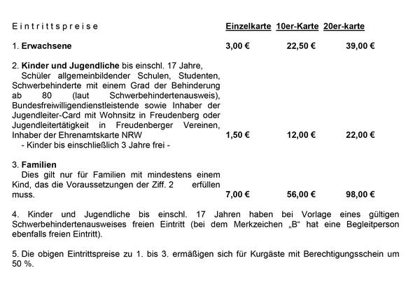 Freibader&ouml;ffnung Preise 2018